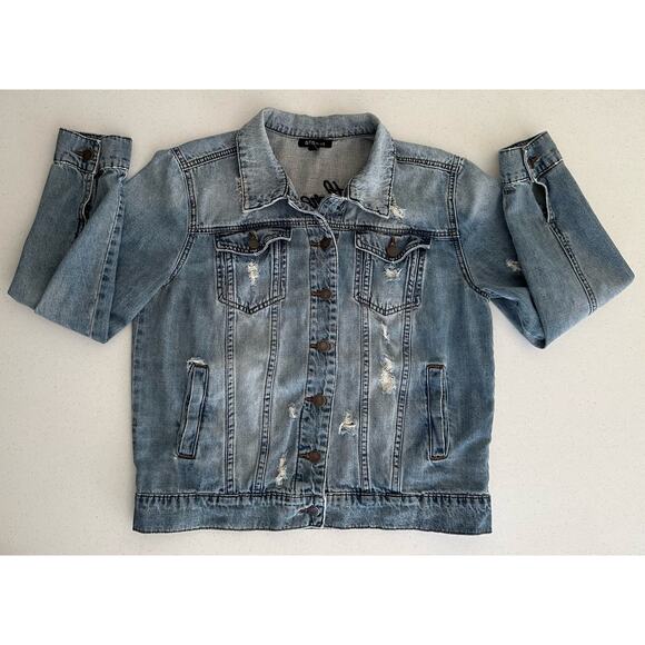 STS Blue Womens Jean Trucker Jacket Size Small Distressed Embroidered - Picture 9 of 11